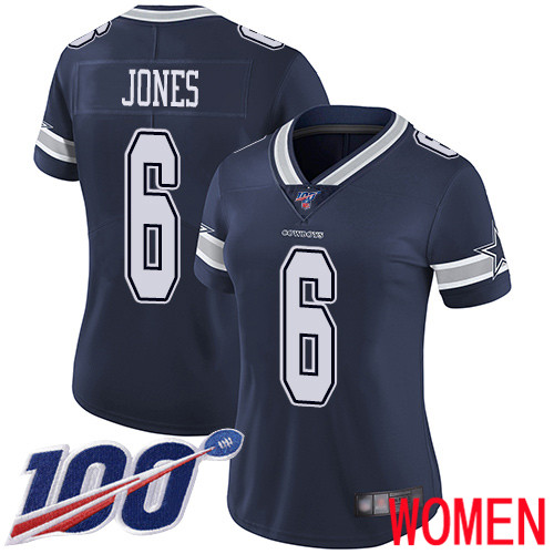 Women Dallas Cowboys Limited Navy Blue Chris Jones Home #6 100th Season Vapor Untouchable NFL Jersey->women nfl jersey->Women Jersey